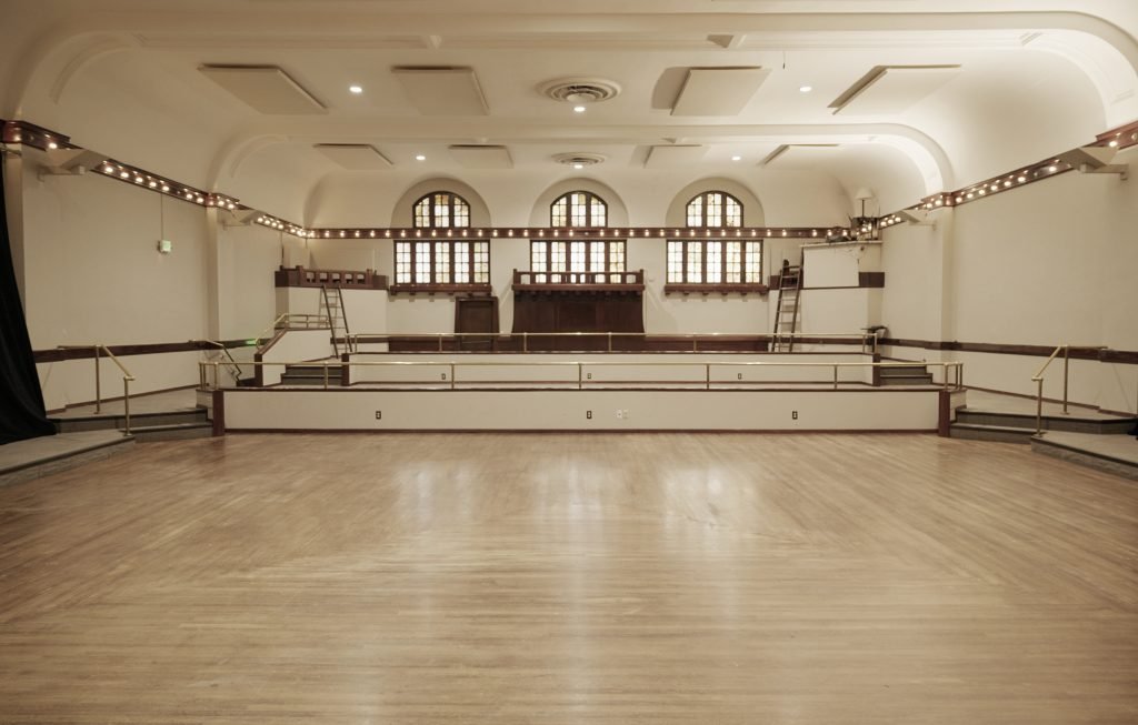 Ella's Theater on the second floor of the Montvale Event Center. Looking south at raised seating.