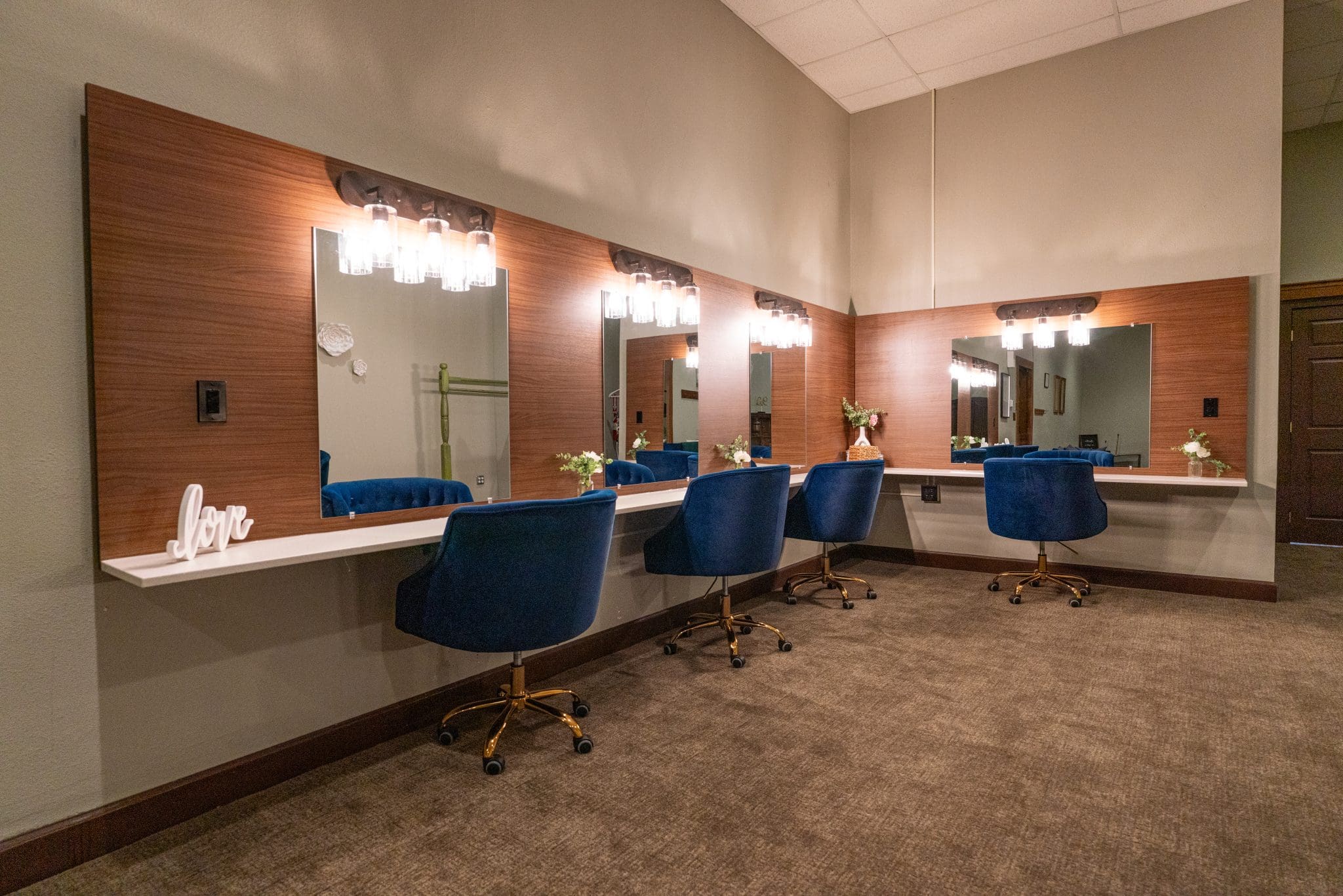 Bridal Ready Room with mirrors and lighting at the Montvale Event Center